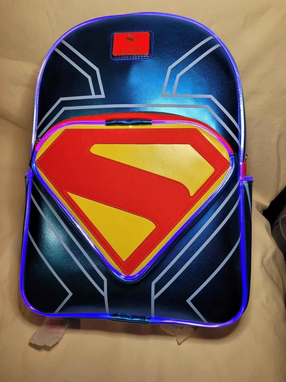 Superman Full Size Hard Tag Loungefly Backpack Light Up Rechargeable New W/ Tags